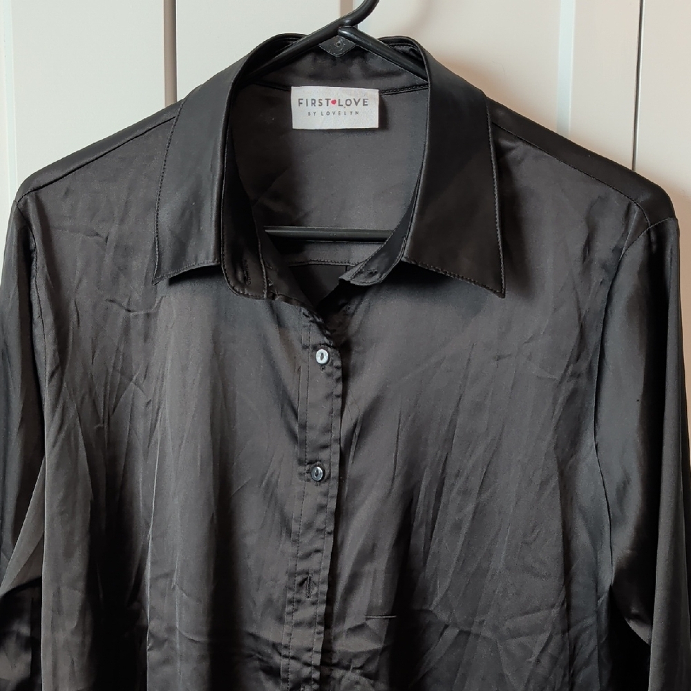 First Love Womens Sleek Black Button Down Shirt